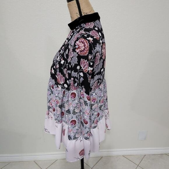 LOFT bell sleeve floral‎ choker neckline cottage blouse size XS - Picture 4 of 6